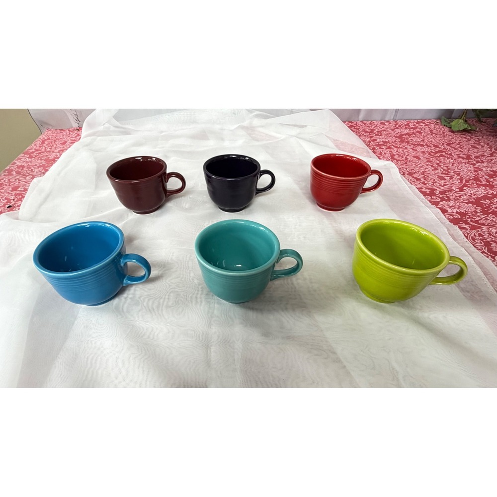 Fiesta HLC USA Ring Handle Coffee Mugs Set of 6 Rainbow Colors Ceramic Cups